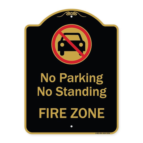 Designer Series-No Parking Or Standing Fire Zone With Graphic, 24" x 18", BG-1824-9958